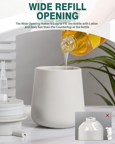 BosilunLife Ceramic Soap Dispenser - Dish Soap Dispenser for Bathroom 12Oz | Refillable Liquid Hand Wash Dispenser for Essential Oil, Lotion Soap, Grey - color: Matte Light Grey