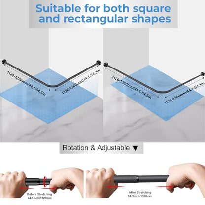 L Shaped Shower Curtain Rod, Adjustable Corner Shower Rod(23.6"-54.3"x23.6"-54.3"), Wall Mounted Half Circle Shower Curtain Rod for Bathroom,Clothing Store,Locker Rooms,Private Space, Need to Drill - size: L