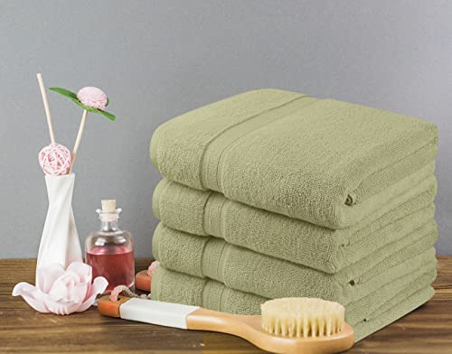 Towel and Linen Mart 4 Pieces Bath Towel Sets - Sage Green - 2 ply Low Twist Luxurious,Quick Dry, Extra Absorbent, 100% Ring Spun Cotton 600 GSM (27 x 54, Pack of 4) - color: Sage Green