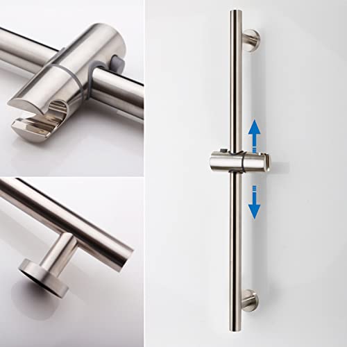 Brushed Nickel Shower Slide Bar, Bathroom Shower Slide Bar with Adjustable Handheld Shower Holder, Stainless Steel Slide Slide Bar Wall Mount Sliding Bar - color: Brushed Nickel
