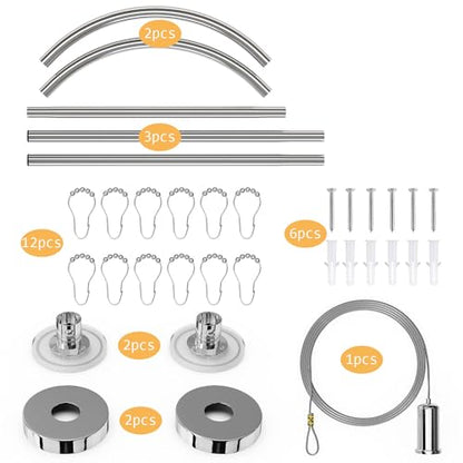 U Shaped Shower Curtain Rod (Both sides: 31.5"-47", Middle: 34.7"-43") Adjustable Genuine 304 Stainless Bathroom Bathtub Shower Curtain Rod Rack with 12 Shower Curtain Rings - Silver - color: Silver U Shaped,Both Sides: 31.5"-47",Middle:34.7"-43", size: U