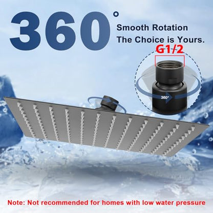 NearMoon Rain Shower Head, High Flow Stainless Steel Rainfall Shower, High Pressure Design, Awesome Shower Experience Even At Low Water Flow (12 Inch Rectangle, Matte Black) - color: Matte Black, size: 12*8 Inch