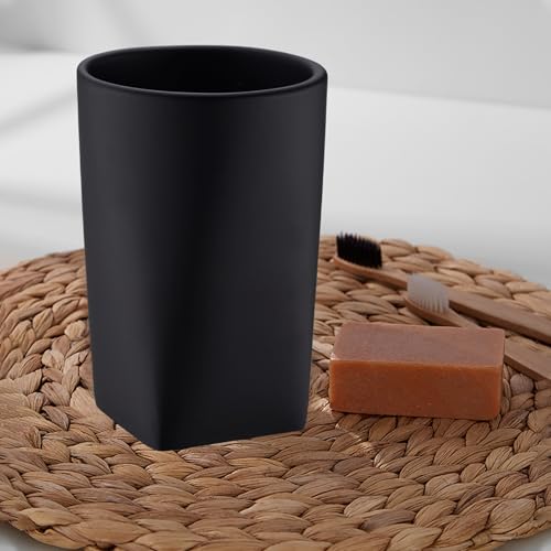 Resin Matte Black Bathroom Tumbler Cup Holder - Modern Design for Bathroom/Office, Holds Toothbrushes, Make-up Brushes