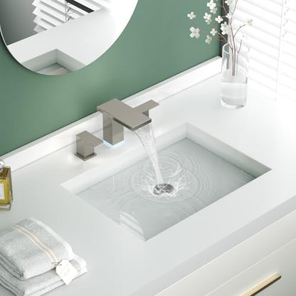 Hoimpro LED Bathroom Faucet 3 Hole Brushed Nickel Waterfall Sink Faucet 8 Inch Widespread Modern Vanity 2 Handle Wide Spread Bath Fixture Light Changing with Pop Up Drain Touch On Three Hole 3 Piece - color: Brushed, style: LED