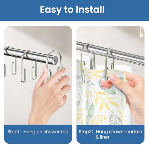 Shower Curtain Hooks Rings ，Double Sided Shower Curtain Hooks Rust Proof，12 pcs Shower Hooks for Inside Shower，Smooth Sliding Anti-Drop Double Shower Rings for Curtain (Nickel) - color: Nickel