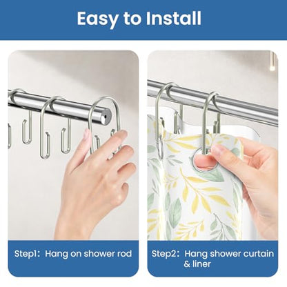 Shower Curtain Hooks Rings ，Double Sided Shower Curtain Hooks Rust Proof，12 pcs Shower Hooks for Inside Shower，Smooth Sliding Anti-Drop Double Shower Rings for Curtain (Nickel) - color: Nickel