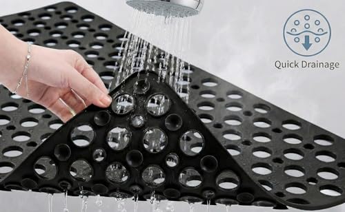 Nonslip Bathtub Mat Extra Soft TPE Bath Mat for Kids, Machine Washable Bathroom Shower Mat(Black, 30L x 17W Inch) - color: Black, size: 30" x 17" (Rectangular)