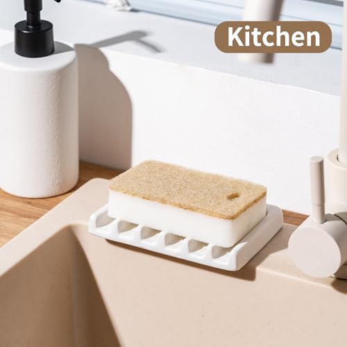 Tanew Self Draining Premium White Ceramic Waterfall Soap Dish, Bar Soap Holder, Shower Soap Holder Sponge Holder Soap Tray Savers for Bathroom, Shower, Kitchen, Sink and Countertop - color: White1