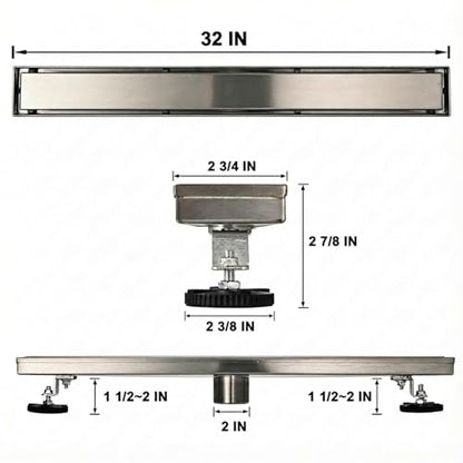 AVSIILE Linear Shower Floor Drain, 32 Inch Brushed Nickel 304 Stainless Steel Bathroom Drains Kit, Rectangular Shower Trench Drain with Reversable Tile-in Pattern Drain Cover & Hair Catcher - color: Brushed Stainless, size: 32 Inch