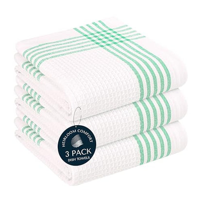 Dark Green Waffle Weave Kitchen Towels 3 Pack, 100% Cotton, 16x26 Inch, Ultra Absorbent, Quick Dry Dishcloths, Durable & Reusable Dish Towels for Home and Kitchen, Machine Washable - color: Dark Green, White, style: 3 Pack