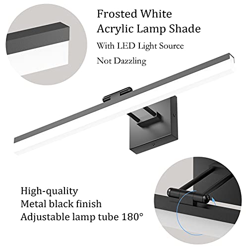 Ralbay 24" LED Modern Black Vanity Light 14W Adjustable Matte Black Bathroom Vanity Light Modern LED Bathroom Vanity Light Fixtures Over Mirror (6000K Cool White Light) - color: Black, size: 24 inch