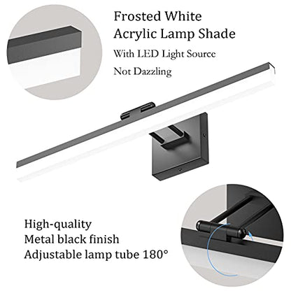Ralbay 24" LED Modern Black Vanity Light 14W Adjustable Matte Black Bathroom Vanity Light Modern LED Bathroom Vanity Light Fixtures Over Mirror (6000K Cool White Light) - color: Black, size: 24 inch