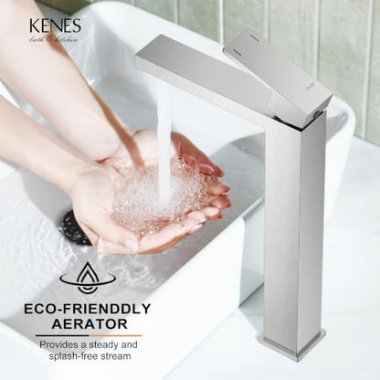 Brushed Nickel Vessel Sink Faucet, 1 Handle Tall Bathroom Sink Faucet | Vessel Bowl Faucet with Pop Up Drain & Supply Lines, Lead-Free cUPC & NSF Certified, 1 Hole Faucet for Vanity RV Restroom - color: Brushed Nickel, size: Tall