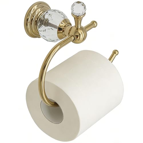 Gold Toilet Paper Holder with Crystal, Tissue Roll Holder Wall Mounted | Stainless Steel Rust-Resistant Hand Towel Holder Bathroom Hardware, Polished Gold Finished, Fits Bathroom & Kitchen - color: Toilet Paper Holder