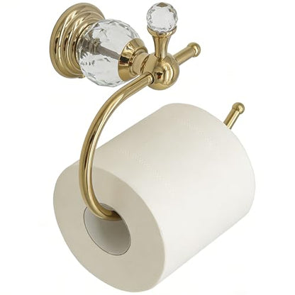 Gold Toilet Paper Holder with Crystal, Tissue Roll Holder Wall Mounted | Stainless Steel Rust-Resistant Hand Towel Holder Bathroom Hardware, Polished Gold Finished, Fits Bathroom & Kitchen - color: Toilet Paper Holder