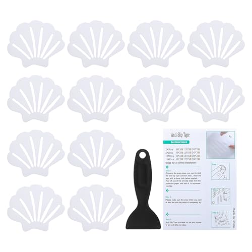PATIKIL Bathtub Non Slip Stickers 3.54x2.76 Inch, 12 Pack Shell Safety Shower Floor Anti Slip Stickers with Adhesive Decals Scraper for Bath Tub Shower Floor Stair, White - color: White