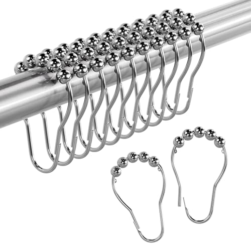 Shower Curtain Rings, Rust-Resistant Metal Shower Hooks Ring Shower Rings for Curtain Rolling Shower Curtain Hooks for Bathroom Shower Rod Shower Curtain Hangers, Set of 12, Chrome - color: Chrome