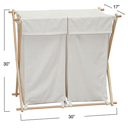 Household Essentials White Househod Essentials Double Laundry Hamper with Wood X Frame Large - color: White, style: Sorter