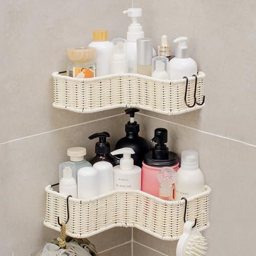 GRANNY SAYS Shower Caddy, Corner Shower Organizer, 2 Pack Rust-Proof Wicker Shelves for Bathroom, White - color: White, size: Corner