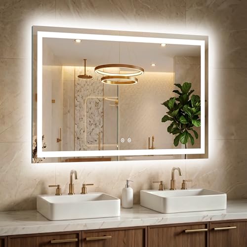 30x40 LED Bathroom Mirror with Lights, Lighted Vanity Mirror for Wall | Front and Backlit, Anti Fog, Dimmable 3 Color Lighting, Memory Function, Shatter Resistant Glass, Plug in or Hardwired - size: 30"L x 40"W