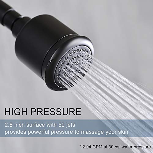 Solid Brass Shower Head - High Pressure Showerhead with Filter and 360 degrees Adjustable Swivel, Replacement for Bathroom Low Flow, Matte Black 2.8 inch Heavy Duty