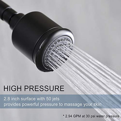Solid Brass Shower Head - High Pressure Showerhead with Filter and 360 degrees Adjustable Swivel, Replacement for Bathroom Low Flow, Matte Black 2.8 inch Heavy Duty
