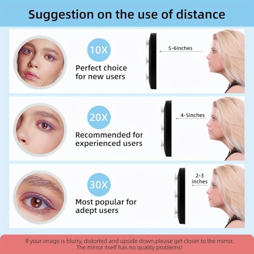 4" 30x Magnifying Mirror 30x with LED Light, Portable Lighted Makeup Mirror with Tweezers, 20x Makeup Magnifying Mirror with 3 Suction Cups for Travel Eyes Makeup, Gift for Women Black