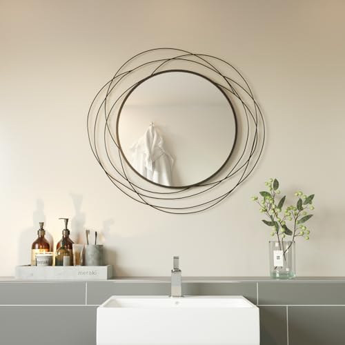 ironsmithn 26.8 Inch Round Black Mirror for Wall | Metal Frame Modern Circle Hanging Decor Wall Mounted Mirrors for Bathroom, Living Room, Entryway, Bedroom, Hallway - color: Black, size: 26.8" x 26.8"