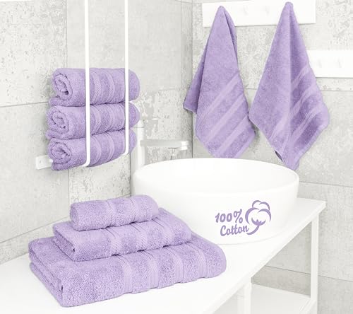 American Soft Linen 100% Cotton Luxury Turkish Towels, 6 Piece Towel Set | Soft Absorbent Quick Dry OEKO Tex Standard 100 Certificated Durable Machine Washable Premium Hotel Quality - color: Lilac, size: (27"x54") + (16"x28") + (13"x13")
