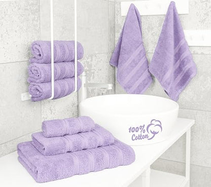 American Soft Linen 100% Cotton Luxury Turkish Towels, 6 Piece Towel Set | Soft Absorbent Quick Dry OEKO Tex Standard 100 Certificated Durable Machine Washable Premium Hotel Quality - color: Lilac, size: (27"x54") + (16"x28") + (13"x13")