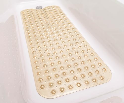 Extra-Long Non-Slip Bathtub & Shower Mat 39”x16” (Smooth/Non-Textured Tubs Only) Safe, Clean, Machine-Washable, Superior Grip&Drainage, Vinyl, Transparent Light Brown - color: Transparent Light Brown, size: 39" x 16" (Rectangular)