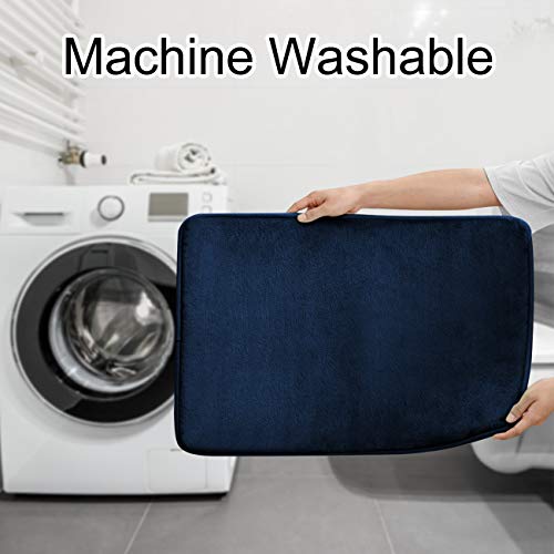 FEELSO Memory Foam Bath Mat, 3 Piece Rugs Soft Non Slip and Absorbent Bathroom Carpet, 20x31 inches Floor Mat, 20x22 inches U-Shaped Contour Rug and Toilet Lid Cover for Tub Shower & Bath Room, Blue | 3 Piece, 20x31 Inches, 20x22 Inches U-Shaped Contour B