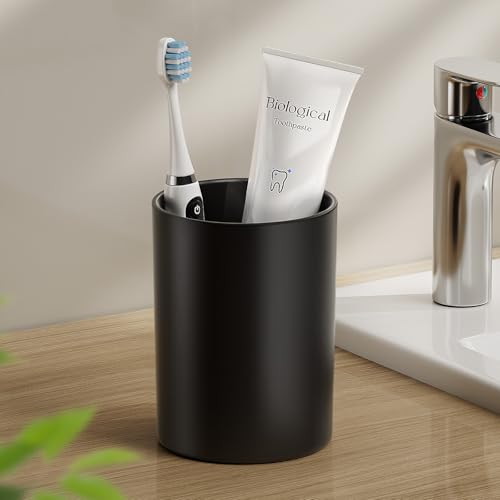 Toothbrush Cup 13.75oz Bathroom Tumbler 1PK,Black | Easy to clean 390ml plastic bathroom tumbler with non-slip grip. Durable toothbrush cup for home, travel and business - color: Black, size: 1PC