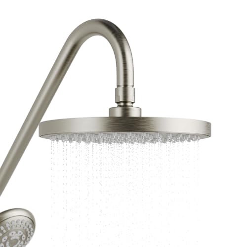 PULSE ShowerSpas Kauai III Brushed Nickel Rain Shower Head with Handheld Spray - 2.5 GPM, 8" Showerhead, 5-Function HandShower, Adjustable Slide Bar - Shower Heads with Handheld Spray Combo - color: Brushed Nickel, size: 2.5 Gallon Per Minute