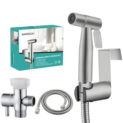 BARROCK Handheld Bidet Sprayer for Toilet, Stainless Steel Metal Made Baby Cloth Diaper Spraying Kit, Bathroom Toilet Bidet Attachment Set for Bathing Pets and Feminine Hygiene, Brushed Nickel - color: Brushed Nickel