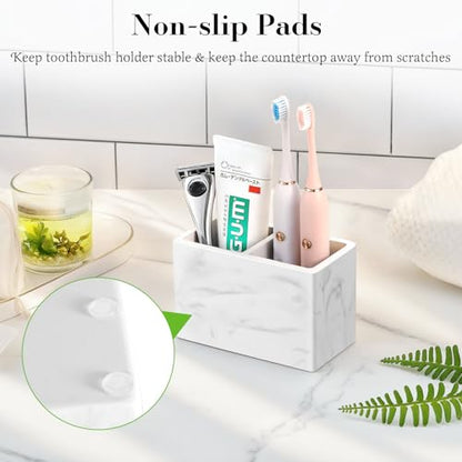 Luxspire Diatomite Toothbrush Holder, 2 Slots, Marble White | Fast Drying, Diatomaceous Earth, Electric Tooth Brush and Toothpaste Organizer, For Bathroom Kitchen Vanity Countertop - color: Marble White, style: 2 Slots