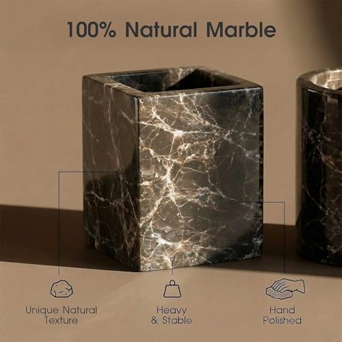 Natural Marble Tray Heavyweight Stone Vanity Tray for Bathroom Countertop, Coffee Table & Dresser - Handcrafted Rectangular Organizer (Coffee, 9.84" x 4.72" x 1.18") - color: Coffee