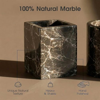 Natural Marble Tray Heavyweight Stone Vanity Tray for Bathroom Countertop, Coffee Table & Dresser - Handcrafted Rectangular Organizer (Coffee Brown, 12" x 8" x 1.2") - color: Coffee Brown