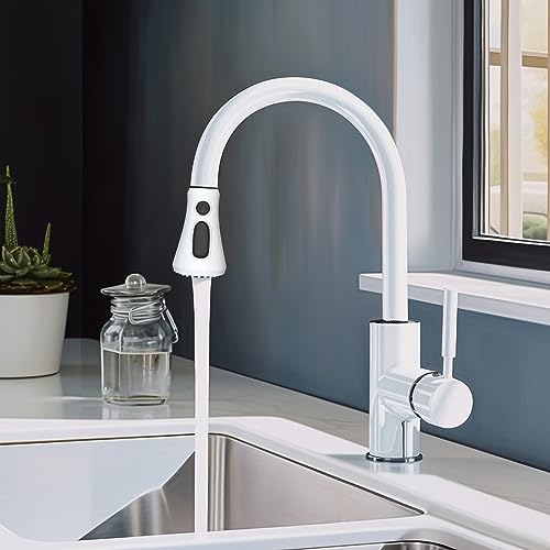 Hibbent Pull Down Spray Head for Kitchen Faucet, NSF/ANSI/CAN 61 & CUPC Certified 3-Function Spray Nozzle, 14 Adapters, Sink Faucet Head Replacement Compatible with Moen, Delta, Kohler, White - color: White, style: 1.8 Gallon Per Minute