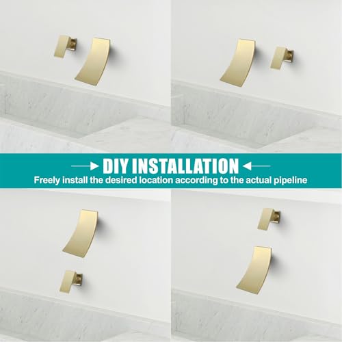 SKOWLL Single Handle Wall Mount Bathroom Sink Faucet, Brushed Gold Waterfall Modern Tub Faucet Set, Waterfall Spout - color: Brushed Gold