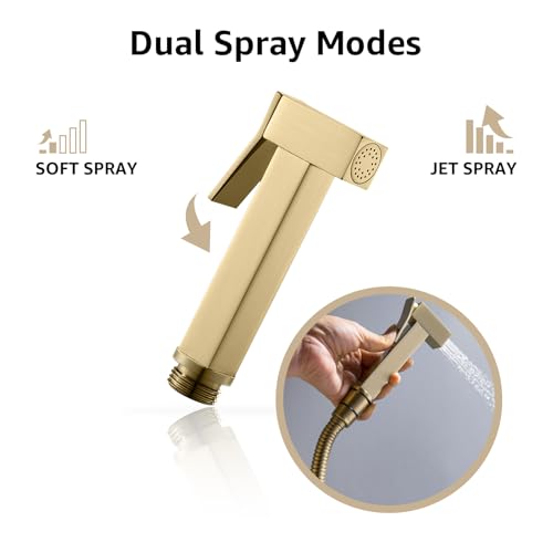 Handheld Bidet Sprayer for Toilet, Cloth Diaper Sprayer with Wall Mounts (ABS) and Hand Held Bidet Bathroom Hose (Stainless Steel), Jet Spray for Toilet, Muslim Shower, Easy to Install (Brushed Gold) - color: Brushed Gold