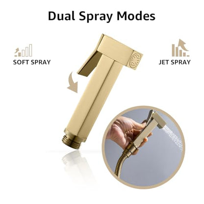 Handheld Bidet Sprayer for Toilet, Cloth Diaper Sprayer with Wall Mounts (ABS) and Hand Held Bidet Bathroom Hose (Stainless Steel), Jet Spray for Toilet, Muslim Shower, Easy to Install (Brushed Gold) - color: Brushed Gold