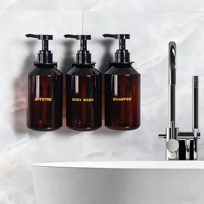Wall Mounted Shampoo Dispenser for Shower, 3 Chamber 16.9 fl oz Each, 4CC Pump Soap Dispenser for Bathroom, Glossy Black Shampoo and Conditioner Dispenser with Crystal Labels (Brown) - color: Brown