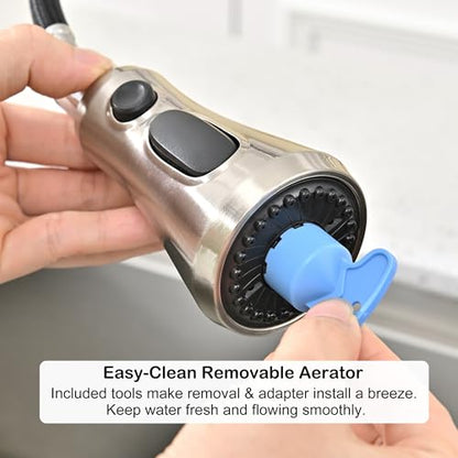 Universal Kitchen Faucet Head Replacement Brushed Nickel,ABS | 3 Function Pull Down Sink Spray Nozzle with 17 Adapter Compatible with Moen,Delta,Kohler,WEWE,American Standard Faucet - color: Brushed Nickel