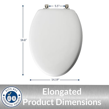 MAYFAIR 1844BNA 000 Toilet Seat with Brushed Nickel Hinges will Never Come Loose, ELONGATE, White - Brushed Nickel - size: Elongated, style: Brushed Nickel Hinge