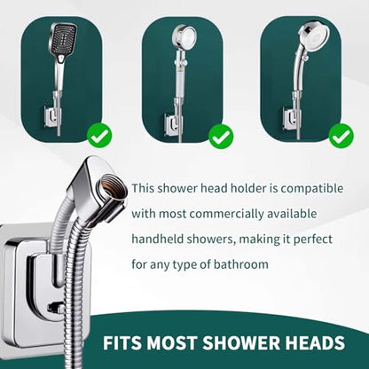 Shower Head Holder Wall Mount, 360° Adjustable Handheld, No-Drill Strong Adhesive Wand Bracket, Waterproof, Fits Handles up to 0.83 in (2.1 cm), Bathroom Accessories, Chrome Finish
