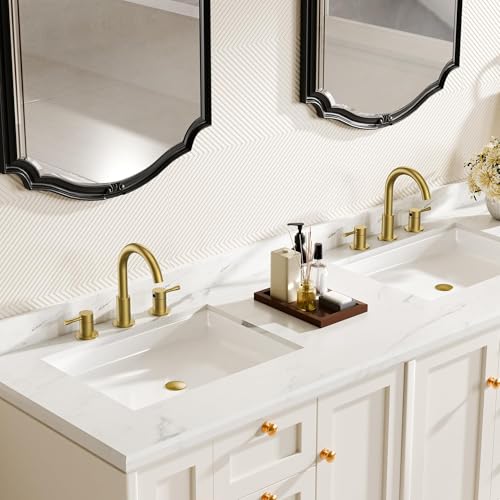 FORIOUS Bathroom Faucet 3 Hole, 360° Swivel 8 Inch Sink Faucet Brushed Gold | with Pop Up Drain, 2 Handles,for Sink Vanity RV Lavatory Farmhouse, 304 Stainless Steel, Lead-free, Leakproof - color: Brushed Gold