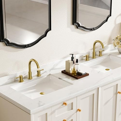 FORIOUS Bathroom Faucet 3 Hole, 360° Swivel 8 Inch Sink Faucet Brushed Gold | with Pop Up Drain, 2 Handles,for Sink Vanity RV Lavatory Farmhouse, 304 Stainless Steel, Lead-free, Leakproof - color: Brushed Gold