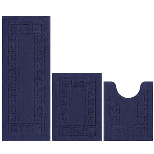 Pauwer Bathroom Rugs Sets 3 Piece, Plush Absorbent Bath Rug, Navy | Microfiber Bath Mat Set, Non Slip Washable, Quick Dry Floor Carprt, Soft U Shaped Toilet Mats For Bathroom Shower Sink - color: Navy
