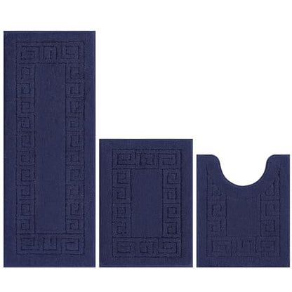 Pauwer Bathroom Rugs Sets 3 Piece, Plush Absorbent Bath Rug, Navy | Microfiber Bath Mat Set, Non Slip Washable, Quick Dry Floor Carprt, Soft U Shaped Toilet Mats For Bathroom Shower Sink - color: Navy
